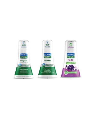 SmartMouth Package with Kids Grape Burst Zinc Activated Oral Rinse - 10 Fl Oz Grape & Original Activated Mouthwash - 16 Fl Oz 2 Pack Fresh Mint