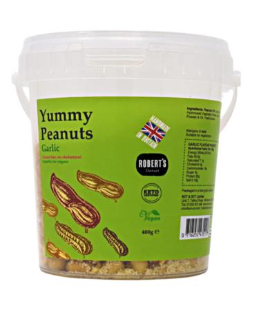 Yummy Peanuts 400g bucket - Available in Multiple Flavours - Gluten & Free Vegan Low Carb High Protein - Handmade in Britain with Family Recipe (Garlic)