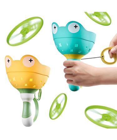 CEWROM 2 pieces flying disc launcher flying disc shooter toy propeller toys with 12 discs outdoor games flying disc launcher toy set for children from 3 4 5 6 years boys and girls