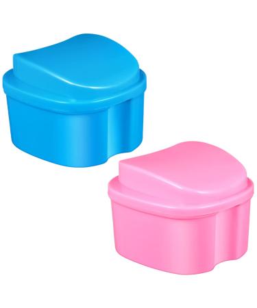 Minkissy 2st tooth box bathing cup for prostheses Practical prosthesis cases in the free professional prosthesis container container with lid travel prosthesis case for braces travel mouth protection ABS