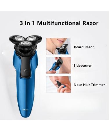 Electric Razor Men USB Quick Rechargeable Electric Shaver 3in 1 Wet & Dry Rotary Shavers with Nose Hair Trimmer and Beard Trimmer - Buy Online on GoSupps.com