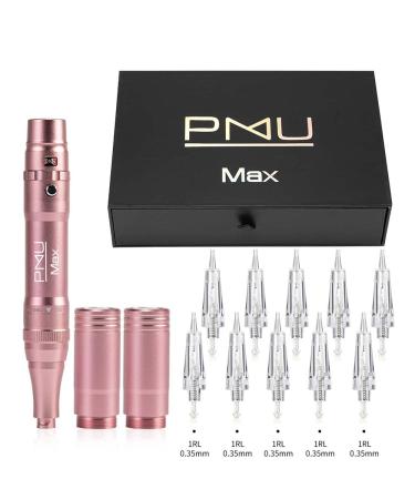 MAX Permanent Make Up Wireless/Cordless Tattoo Machine Includes 2 Batteries - Ombre Powder Brows Miroblading Shading Eyeliner Lip Microshading Tattoo Permanent Make Up (Pink) 15 Piece Set Pink