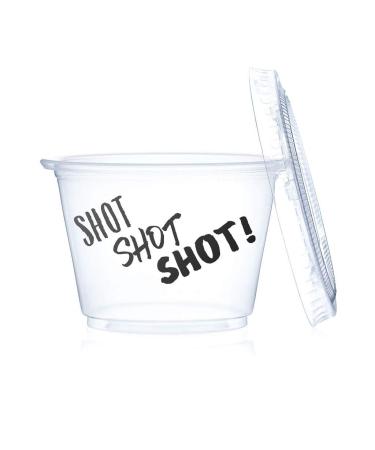 Plastic Jello Shot Cups with Lids, 100 pcs - 2oz, Fun Design - Shot, Shot, Shot!, Free Jello Shot Recipe eBook Included! (Shot, Shot, Shot! - 2oz, 100) Shot, Shot, Shot! - 2oz 100