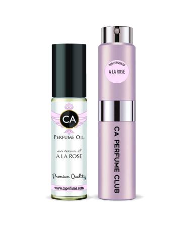CA Perfume Duo Impression of Maison Francis A La Rose For Women Eau de Parfum Refillable Atomizer Sprayer + Fragrance Body Oil Long Lasting Sample Travel Size Roll-On Bottle 0.27 Fl Oz+0.33 Fl Oz