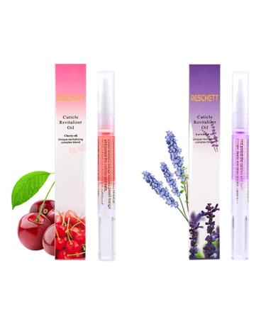 2PCS Cuticle Oil Pens for Nail Care Cuticle Revitalizer Oil Pen with Soft Brush Cuticle Oil to Prevent Nail Cracking and Dry (Cherry & Lavender Flavor) Cherry & Lavender Flavors