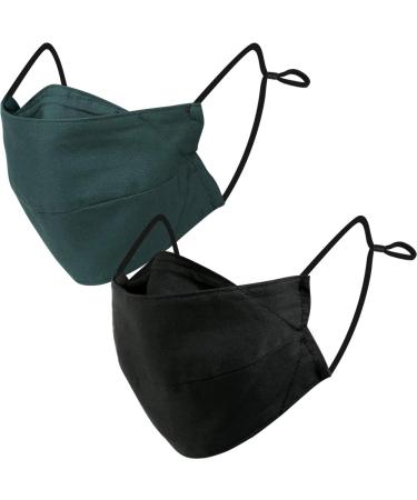 BASE CAMP Reusable Cloth Face Masks 100% Cotton Washable Adjustable Breathable Fabric Mask with Filter Pocket 1black+1green