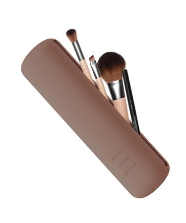 Fvion travel make-up brush holder cosmetics organizer made of silicone portable travel make-up brush pocket travel make-up brush holder (gray) brown