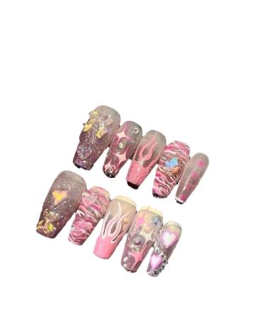 Handmade nail art sweet and spicy girl wearing nail whitening patches detachable fake nails(Size:L) 1 count (Pack of 1)
