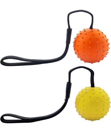 Vivifying Dog Ball on a Rope 2 Pack Natural Interactive Rubber Dog Ball for Fetch Catch Throw and Tug of War (Orange + Yellow) - Buy Online on GoSupps.com