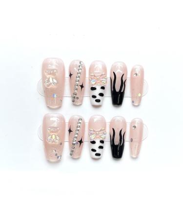 Handmade Wearing Armor Detachable Pink Heart Sparkling Cat Eyes Repeated Use of False Nails(Red S)