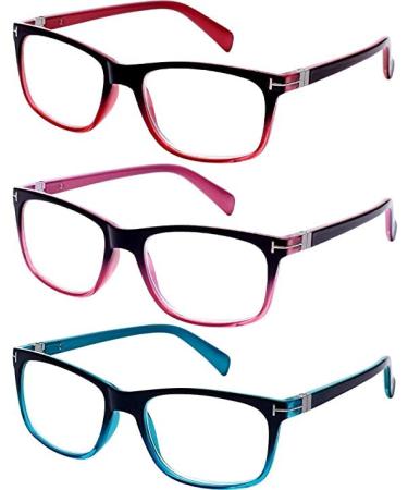 OENEYE 3 Pack Spring Hinge Reading Glasses Lightweight Material Vintage Design Reading Glasses for Men and Women Multicolor 3.5 x