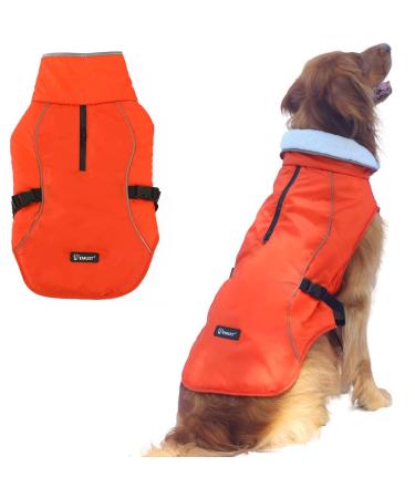 EMUST Dog Winter Coat, Thick Waterproof Dog Winter Jacket, Warm Fleece Cold Weather Dog Coat Pet Apparel for Small Medium Large Dogs with Furry Collar(S-3XL) X-Large Orange