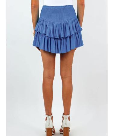 LAEMILIA Womens Floral Print Flared Mini Skater Skirt - Elastic Waist Pleated Short Skirt with Drawstring in Blue - Buy Online on GoSupps.com