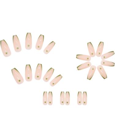Justotry 24 Pcs Long Tender Green French Press on Nails for Women - Ballerina Stick on Nails with Glue for Nail Art Decoration - Buy Online on GoSupps.com