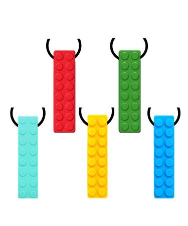 5 pieces of silicone-kau-bite ring necklace toys brick shape jewelry pendant for adults and small babies to wear soft sensory foster tools for autism ADHD and teeth children