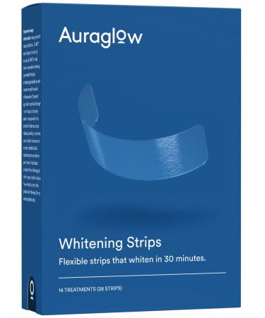 Auraglow Teeth Whitening Strips, 28 Strips, 14 Day Treatment, Enamel Safe, Whiten Teeth, Hydrogen Peroxide Strips