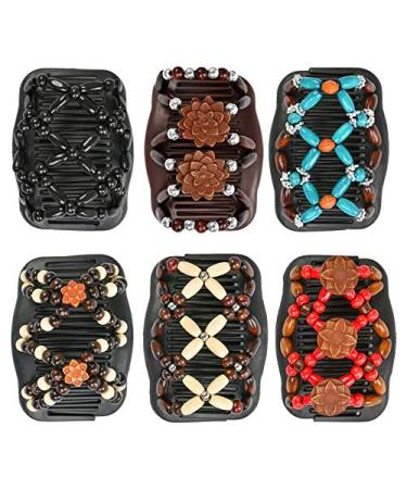 6 Pieces Beads Hair Combs Magic Elastic Hair Clips Stretchy Hair Comb Double Clips for Women Girls Hair Accessory