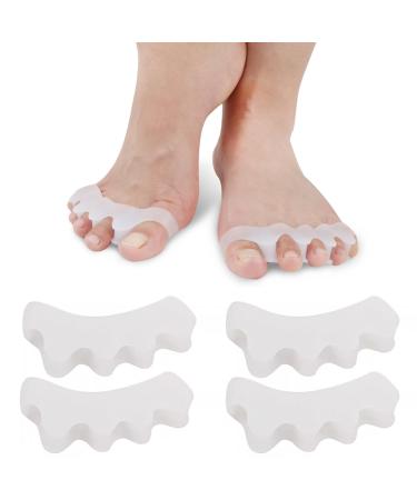 Silicone Toe Separators (2 Pair) Toe straighteners for Curled Toes Toe Spacers Toe separators to Correct Your Toe Toe Stretcher for Overlapping Toes to Relax Toes Relief Restore Feet White
