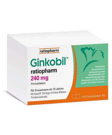 Ginkobil Ratiopharm 240 mg film -coated tablets strengthen the memory and concentration performance* with the extract from Ginkgo Biloba 120 film -coated tablets 120 (1 Pack)