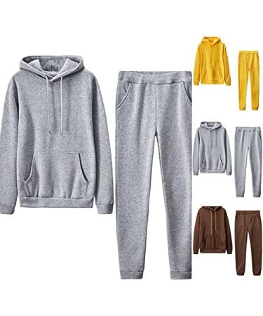 oelaio Women's Sweatsuit Set Long Sleeve Hooded Sweatshirt and Sweatpants 2 Piece Tracksuits Outfits with Pocket S-3XL Large Z01-gray