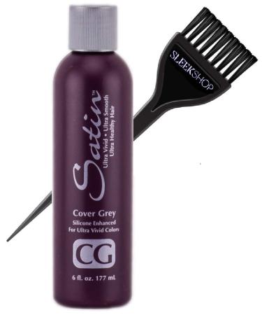Satin Hair Developer, Silicone Enhancing for Ultra Rich Vivid Colors (w/Sleek Brush) Haircolor Dye Activator, Hydrogen Peroxide (CG - Cover Grey - 6 oz size) CG - Cover Grey - 6 Ounce size