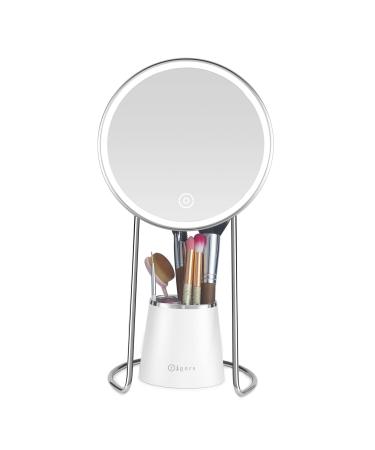 rigors Makeup Mirror with Lights  Lighted Makeup Mirror 90  Rotation Touch Screen Vanity Mirror Brightness Adjustable LED Makeup Mirrors  Vanity Mirror with Light Carrying Makeup Bucket (White)