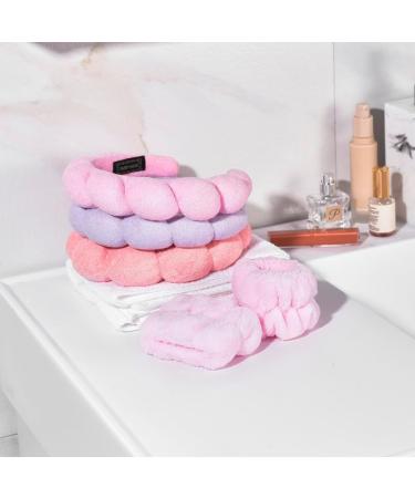 Spa Headband for Washing Face Skincare Headbands for Makeup Removal Face Scrubber Facial Exfoliator Sponge Makeup Headband Terry Cloth Headband Bubble Soft Puffy Headband for Girl Women Pink + Black - Buy Online on GoSupps.com
