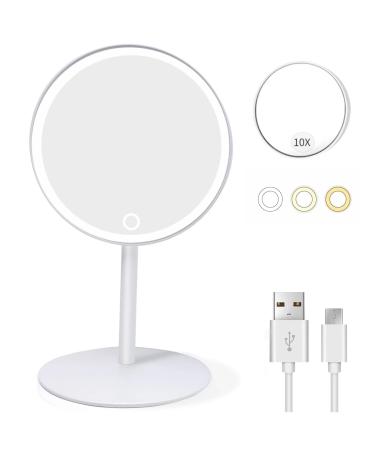 FREEAGLE Lighted Makeup Mirror Rechargeable - Led Vanity Mirror with Stand - 1x/10x Magnifying Mirror - Touch Control Dimmable Cosmetic Mirror with 3 Lighting Modes for Makeup - White
