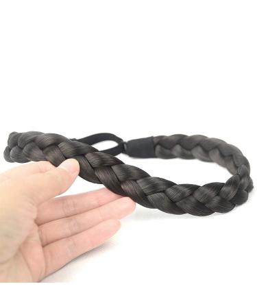 DIGUAN Synthetic Hair Braided Headband - Classic Chunky Wide Plaited Braids | Elastic Stretch Hairpiece for Women & Girls | 55g - Dark Brown - aHairBeauty - Buy Online on GoSupps.com