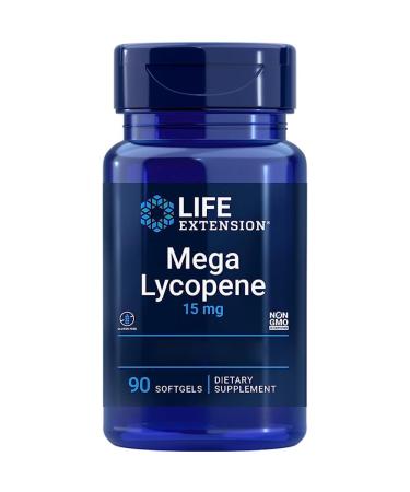 Life Extension Mega Lycopene 15mg Lycopene from Tomato Extract 90 Softgels Lab-Tested Gluten-Free Soy-Free Non-GMO