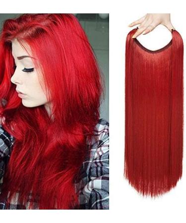 One Piece Wire In Hair Extensions - No Clip No Glue - Invisible Extension Straight Hairpiece String Heat-Resistant For Women Ladies 20" Inch/50CM Dark Red  - Buy Online on GoSupps.com