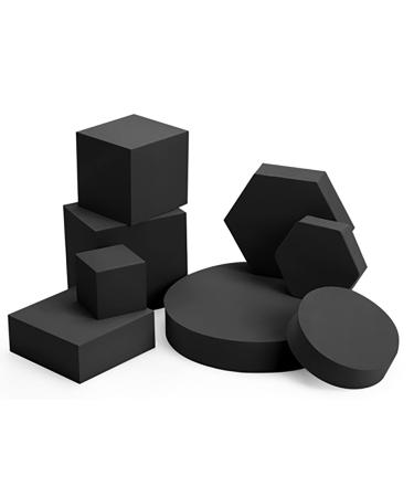 Yiemoge 8PCS Geometric Cube Photo Props Set  Hard Foam Photography Background Props for Goods  Crafts  Lipstick  Jewelry  Cosmetics  Makeup Tools  Food (Black)