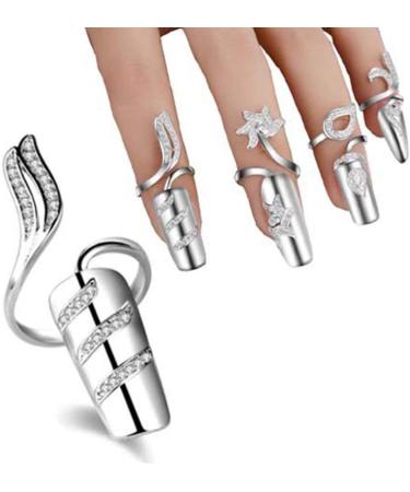 1 Set/4pcs Women Nail Ring Caps Rhinestone Shiny Ring Covers Finger Tip Ring Caps Decorative Finger Ring Jewels for Girls Ladies (Random Style) - Buy Online on GoSupps.com