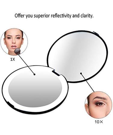 Portable Folding Mirror with LED Light 10X Magnifying Glass 12 Lamp Bead Mini Mirror Black - Buy Online on GoSupps.com
