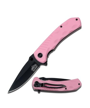 Master USA MU-A002 Series Spring Assisted Folding Knife, Black Straight Edge Blade, ABS Handle, 4-1/2-Inch Closed Pink