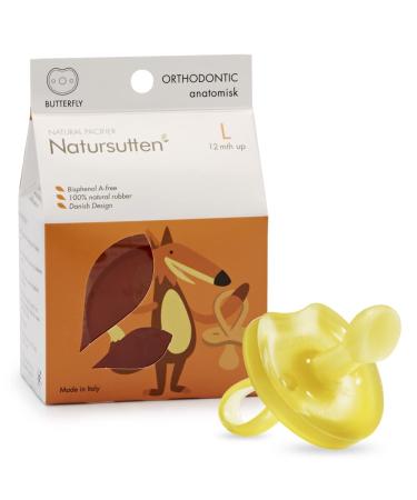 Natursutten Orthodontic Pacifier 12 Months & Up - Natural Rubber Pacifier - Eco-Friendly  100% BPA-Free Butterfly Pacifier - Made in Italy - 1 Piece 1 Count (Pack of 1) Butterfly/Orthodontic