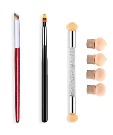 SILPECWEE 3pcs Ombre Nail Brush Nail Art Brushes Set Nail Sponge Pen Nail Painting French Manicure Brush Gradient Shading Nail Design Tools with 4 Replaceable Sponge Head Classic Ombre Brush Set
