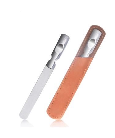 Olakin Stainless Steel Nail File Double Sided Metal Nail Buffer with Non-Slip Handle Nail Files with Leather Case for Men Women Children Manicure Cosmetics