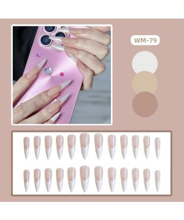 French Tip Press on Nails-Press On Nails with Nail Tips Pearlescent style false nails elegant long pointed pink white false nails Design Glossy press on nails Acrylic False Nails Cute Artificial Nails - Buy Online on GoSupps.com