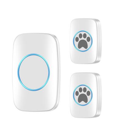 Wireless touches litter bells/dog ring buzzer intelligent LED flash for dogs for dogs waterproof door bell with 300 m range 60 ringtones and 5 steps Adjustable volume white 2 transmitter +1 receiver