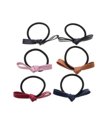 LOVEF 6 Pcs Simple Korean Elastic Double Knotted Bows Rubber Band Elastic Head Tie Hair Band Girls Hair Accessories for Women Headwear