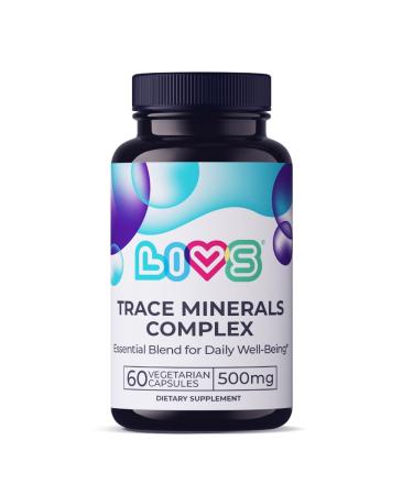 LIVS Trace Mineral Complex 500mg Vegetarian Capsules | 11 Essential Trace Minerals for Immune Cellular & Electrolyte Support | Daily Magnesium Supplement with Zinc Potassium Calcium 60 Count Trace Mineral Complex Pac