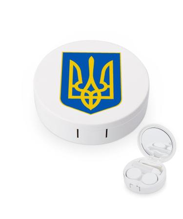 Coat of Arms of Ukraine Cute Contact Lens Case Travel Portable Round Contact Storage Box Kit with Mirror for Daily Outdoor