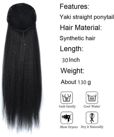 75CM Afro Kinky Straight Drawstring Ponytail Afro Yaki Straight Drawstring Ponytail Extensions for Women Girls Pony Tails Hair Pieces Black (75CM/30 INCH 1B) 75CM/30 INCH 1B - Buy Online on GoSupps.com