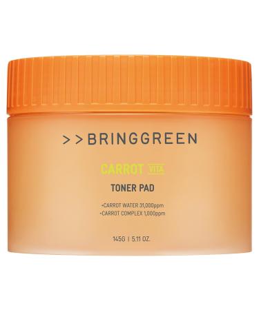 BRING GREEN Carrot Toner Pad | Contains Vitamin and Retinol to Even Out Skin Tone Reduce Dark Spots and Blemishes for Daily Skincare (60 Count) 60 Count (Pack of 1)
