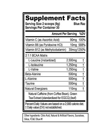 Evlution Nutrition BCAA Anytime Energy Powder - Pre Workout Powder with BCAAs Amino Acids Post Workout Recovery Drink Vitamin C Vitamin B12 Muscle Recovery Endurance (30 Servings Blue Raz V2) - Buy Online on GoSupps.com