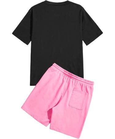 Romwe Men's Graphic Print T Shirt and Shorts Set - Black/Pink, Medium - Buy Online on GoSupps.com
