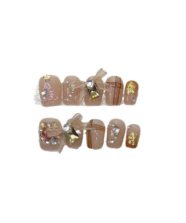 Handmade Christmas Wearing Armor Handmade Light Luxury Style Christmas Tree Bow Nail Patch Short False Nails (Size : XS)