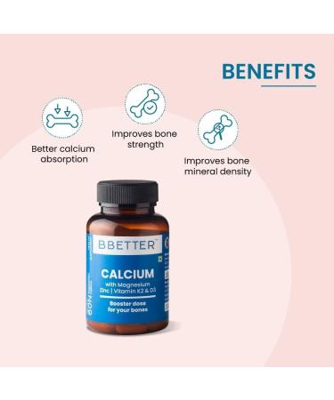 Calcium Magnesium Zinc Tablets with Vitamin D3 & K2 - 60 Vegetarian Tablets for Bone and Joint Health - Buy Online on GoSupps.com