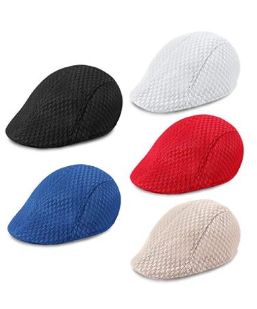 5 Pack Newsboy Hat for Men Mesh Summer Flat Cap Ivy Gatsby Cabbie Beret Cap Driving Hunting Hat with Elastic Sweatband 5pack-multicolor 1